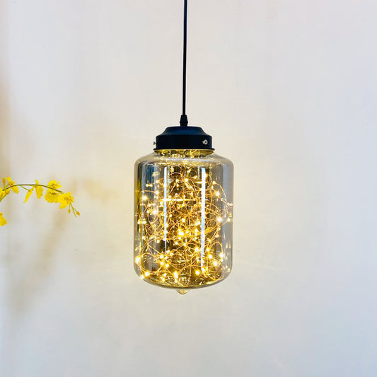 Postmodern LED Ceiling Light in Smoke Grey Glass & Chrome/Black - Perfect for Dining Room