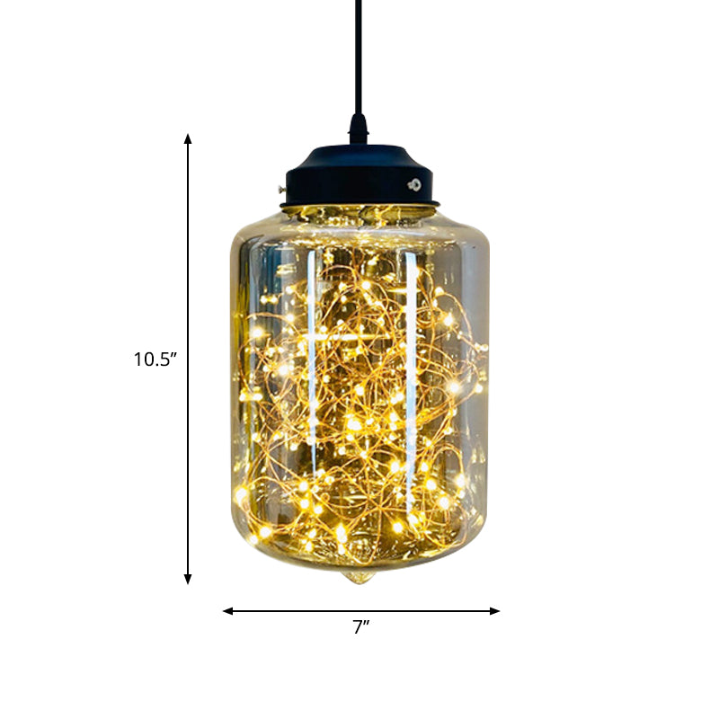 Postmodern Smoke Grey Glass Led Pendant Lamp Ideal For Dining Room - Sphere/Cylinder/Oval Shape