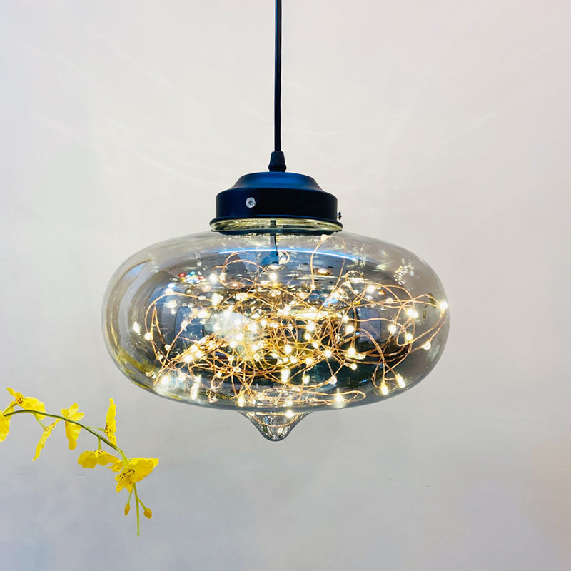 Postmodern LED Ceiling Light in Smoke Grey Glass & Chrome/Black - Perfect for Dining Room