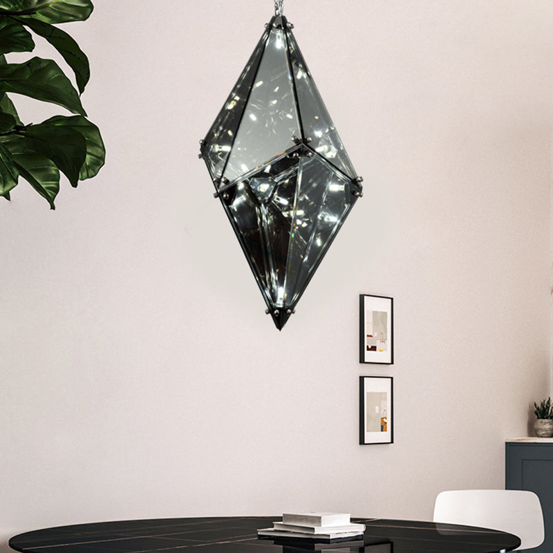 Smoky Grey Glass Gemstone Down Lighting Pendant in Post-Modern Style