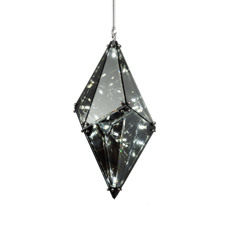 Smoky Grey Glass Gemstone Down Lighting Post-Modern Single-Bulb Black Ceiling Light