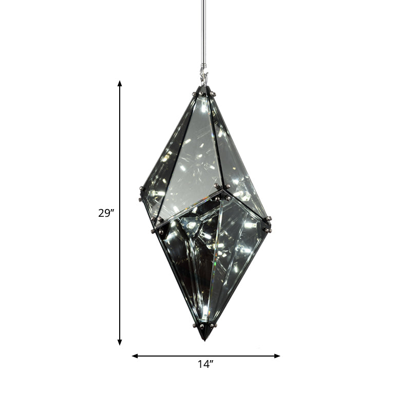 Smoky Grey Glass Gemstone Down Lighting Pendant in Post-Modern Style