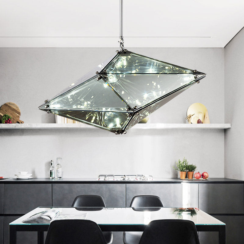 Smoky Grey Glass Gemstone Down Lighting Pendant in Post-Modern Style