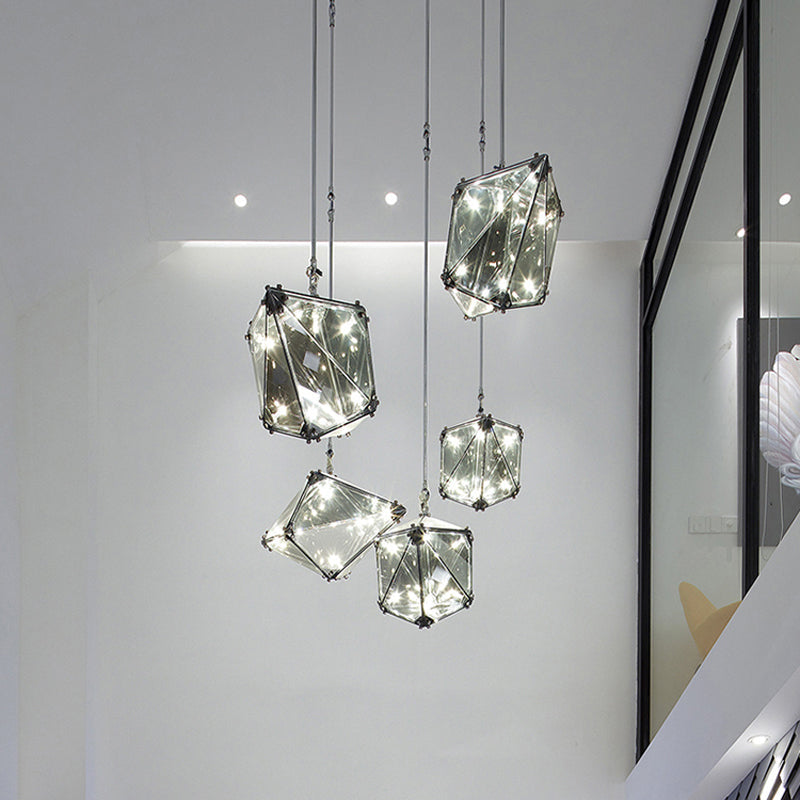 Smoky Grey Glass Gemstone Down Lighting Pendant in Post-Modern Style