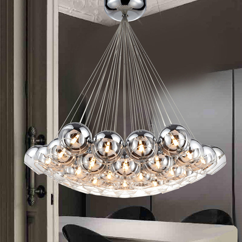 Sleek Silver Mirrored Glass Pendant Light - Postmodern Hanging For Dining Table