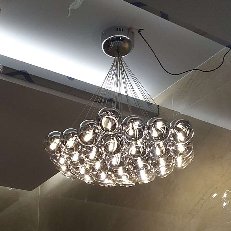 Sleek Silver Mirrored Glass Pendant Light - Postmodern Hanging For Dining Table