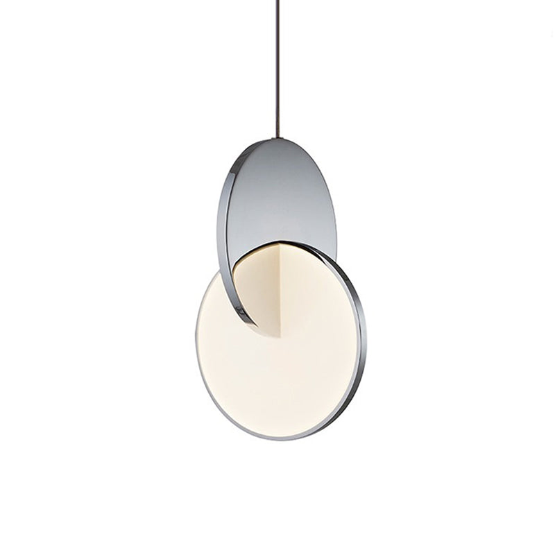 Modern LED Pendulum Light with Chrome/Gold Interlocked Discs & Acrylic Shade, 7"/10" Width
