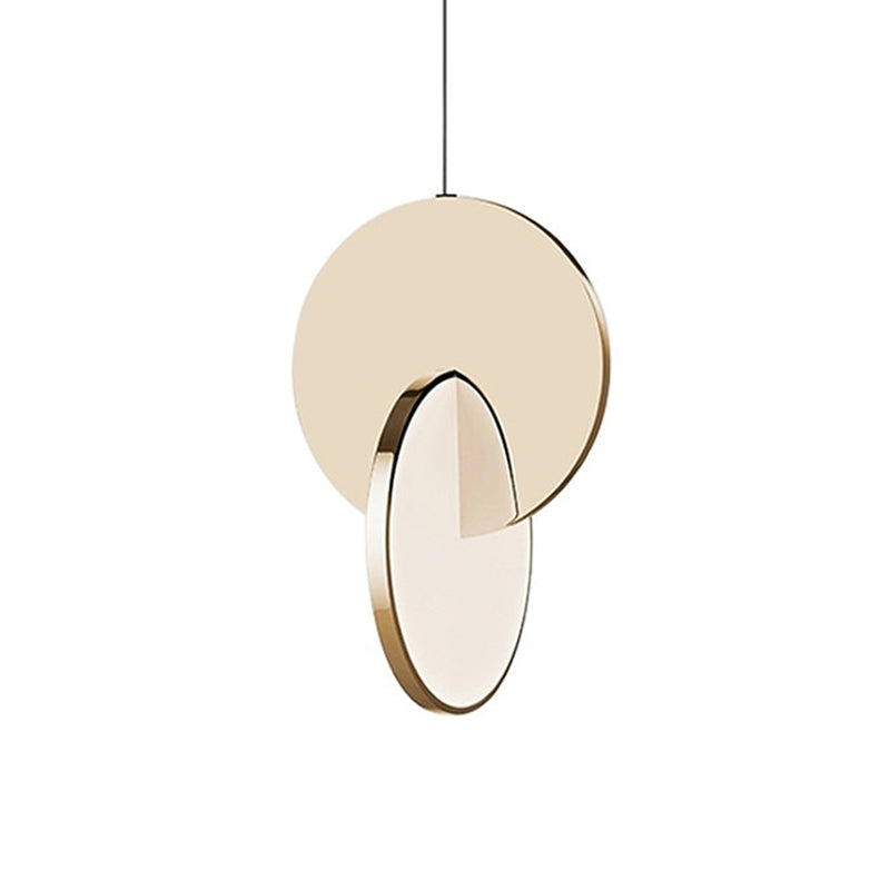 Modern LED Pendulum Light with Chrome/Gold Interlocked Discs & Acrylic Shade, 7"/10" Width