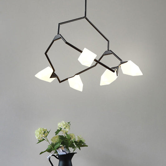 Modern Milk Glass Tree Branch Ceiling Suspension Lamp Black/Gold Hanging Light Fixture - 5/8 Bulbs