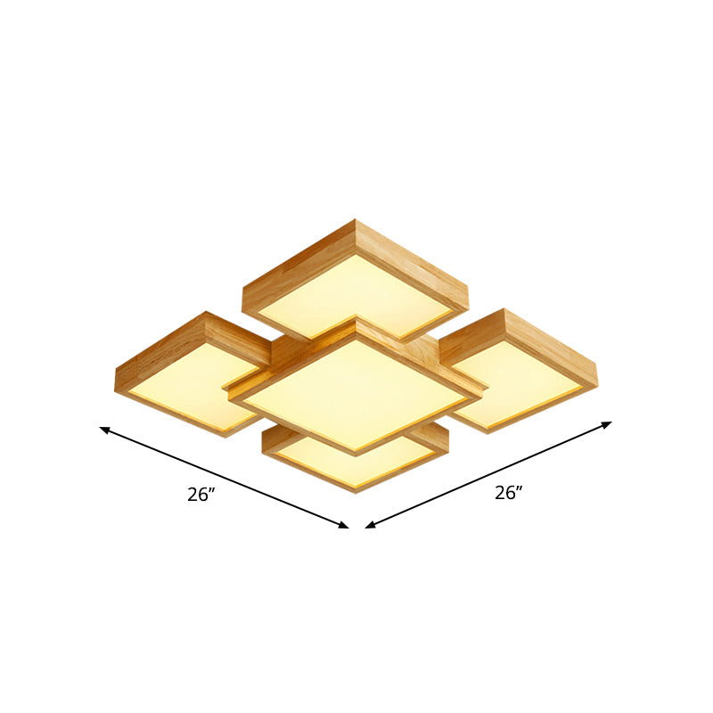 Modern Led Wooden Ceiling Mounted Lamp - Beige Square/Rectangle Flush Light 22/31.5/42 Wide