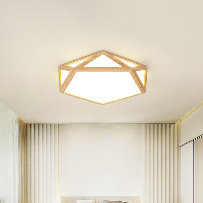 Modern Pentagon Flush Mount Acrylic LED Ceiling Lamp in Wood - 15"/19"/27" Diameter - Warm/White Light