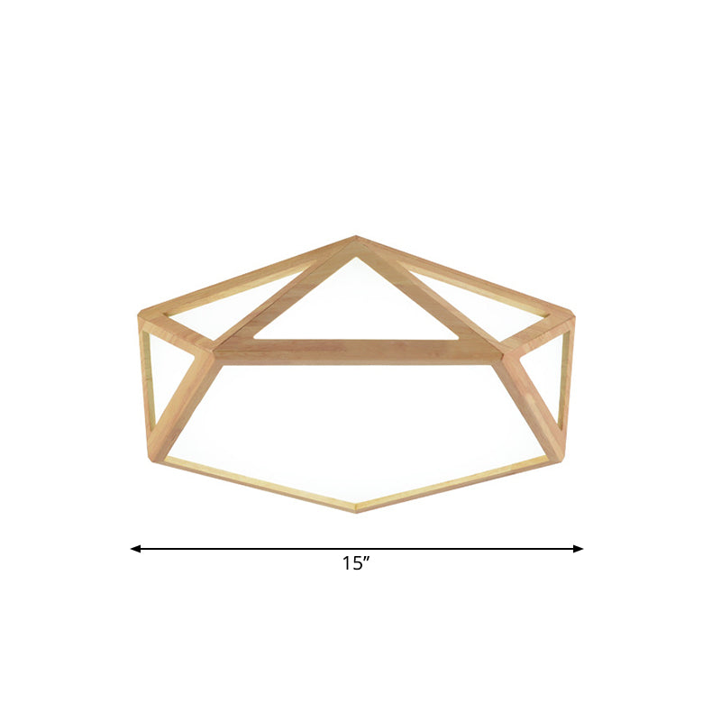 Modern Pentagon Flush Mount Acrylic LED Ceiling Lamp in Wood - 15"/19"/27" Diameter - Warm/White Light
