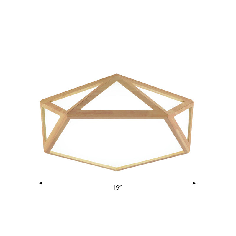 Modern Pentagon Flush Mount Acrylic LED Ceiling Lamp in Wood - 15"/19"/27" Diameter - Warm/White Light
