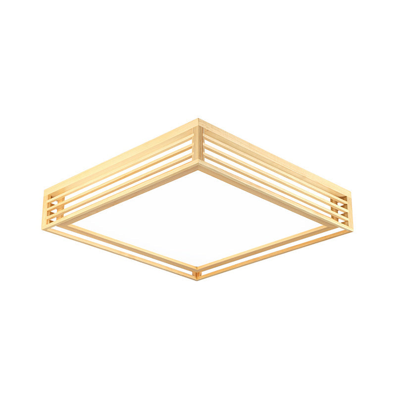 Plafonnier carré en acrylique - Luminaire à DEL beige asiatique à lumière chaude/blanche avec cadre en bois, 14"/21,5"/25,5" L