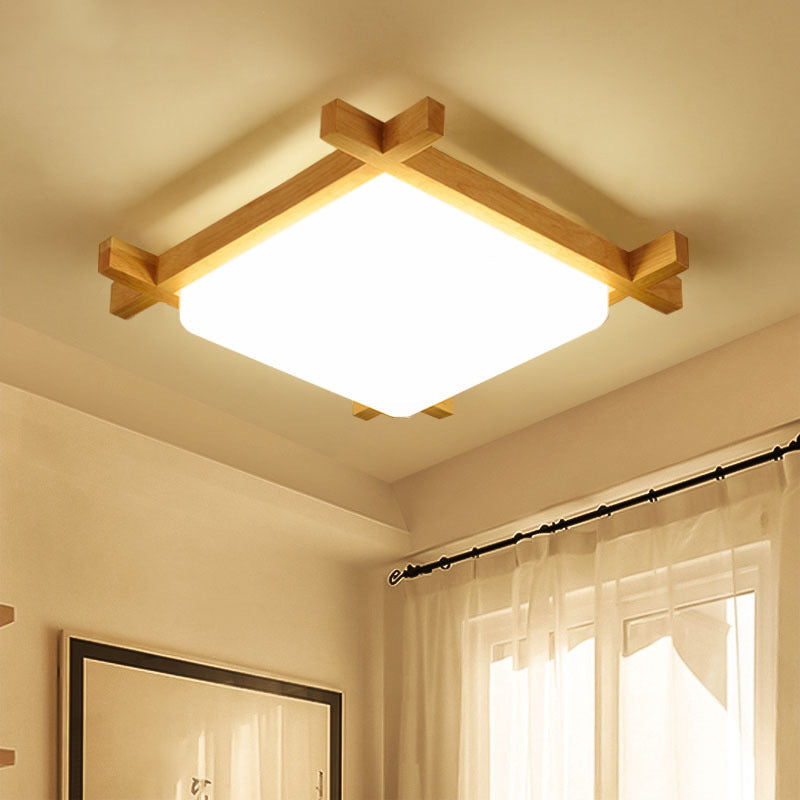 Nordic LED Acrylic Ceiling Lamp: Wood Chessboard Flush Mount Light Fixture (15"/16.5"/20.5") in Warm/White Light