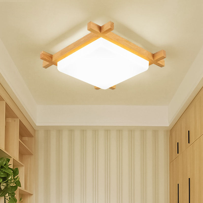 Nordic LED Acrylic Ceiling Lamp: Wood Chessboard Flush Mount Light Fixture (15"/16.5"/20.5") in Warm/White Light