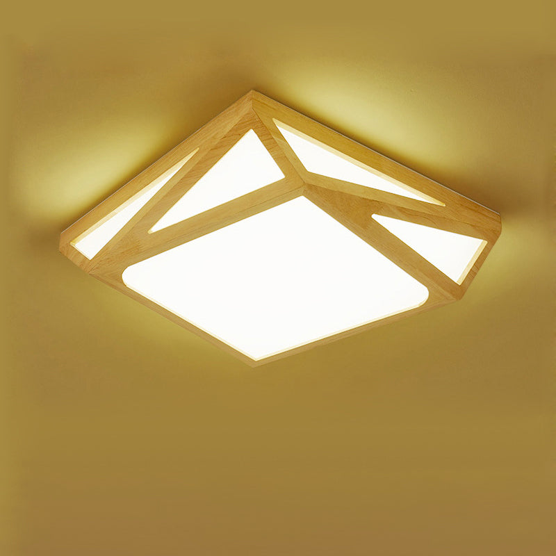 Modern Wood Led Ceiling Lamp In Warm/White Light - Square/Rectangle Flush Mount 16/19/38 W For