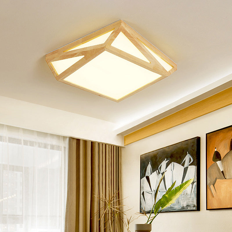 Modern Wood Led Ceiling Lamp In Warm/White Light - Square/Rectangle Flush Mount 16/19/38 W For