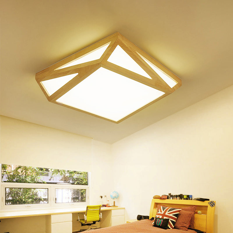 Modern Wood Led Ceiling Lamp In Warm/White Light - Square/Rectangle Flush Mount 16/19/38 W For