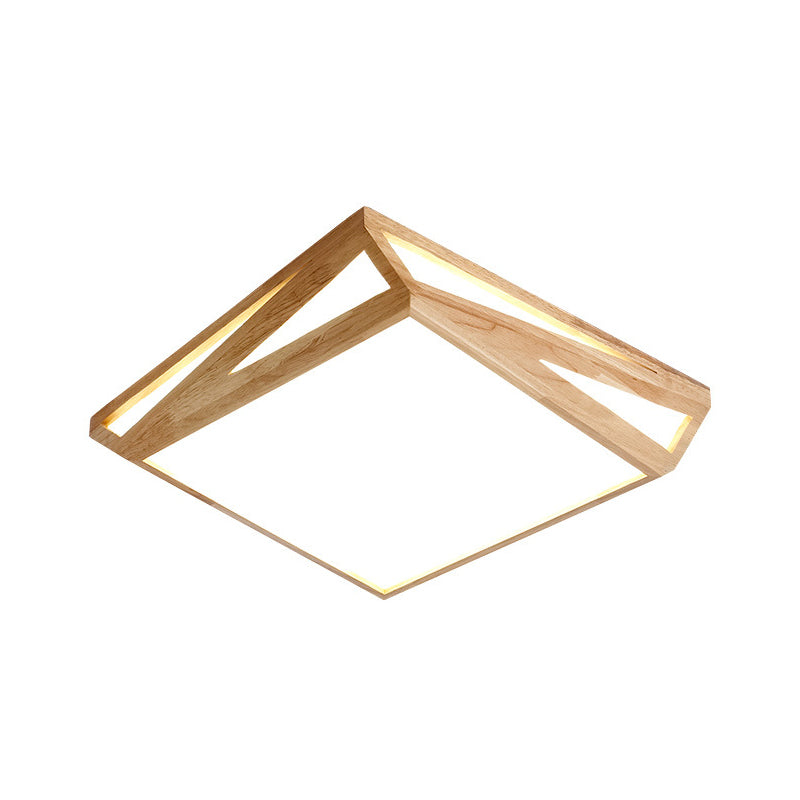 Modern Wood Led Ceiling Lamp In Warm/White Light - Square/Rectangle Flush Mount 16/19/38 W For