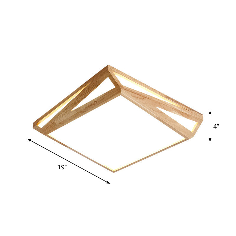 Modern Wood LED Ceiling Lamp in Warm/White Light - Square/Rectangle Flush Mount, 16"/19"/38" W for Living Room