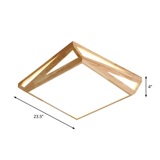 Modern Wood Led Ceiling Lamp In Warm/White Light - Square/Rectangle Flush Mount 16/19/38 W For