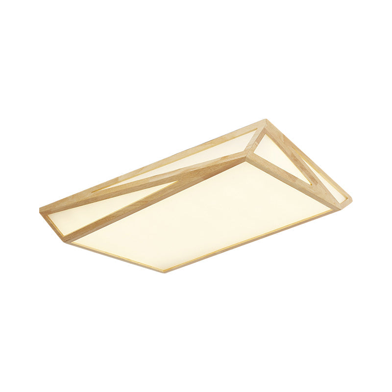 Modern Wood LED Ceiling Lamp in Warm/White Light - Square/Rectangle Flush Mount, 16"/19"/38" W for Living Room