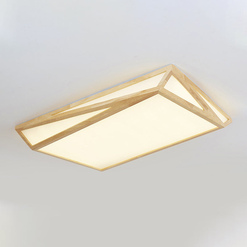 Modern Wood LED Ceiling Lamp in Warm/White Light - Square/Rectangle Flush Mount, 16"/19"/38" W for Living Room