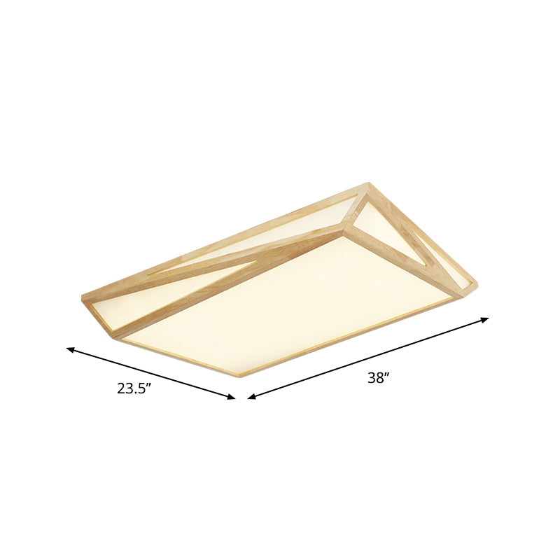 Modern Wood LED Ceiling Lamp in Warm/White Light - Square/Rectangle Flush Mount, 16"/19"/38" W for Living Room