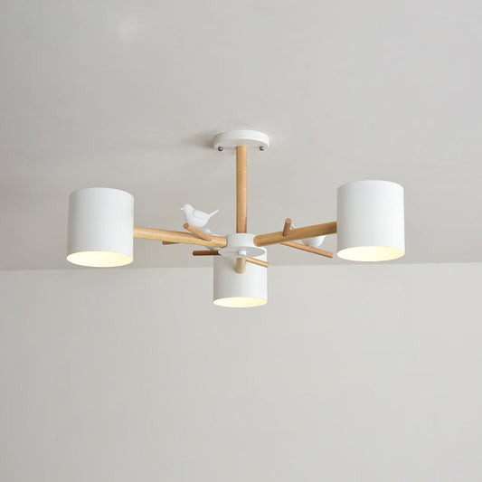 Modern Wooden Branch Flush Chandelier With Ball Cream Glass Shades - Nordic Design 3/6/8 Heads White