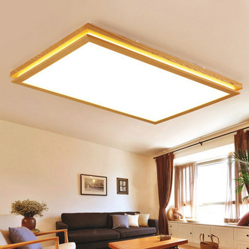 Modern Wood Flush Mount Led Ceiling Light For Living Room With Acrylic Shade 19.5/25.5/37.5 Width