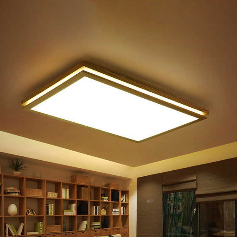 Modern Wood Flush Mount LED Ceiling Light for Living Room with Acrylic Shade – 19.5"/25.5"/37.5" Width – Warm/White Light – Square/Rectangle Design