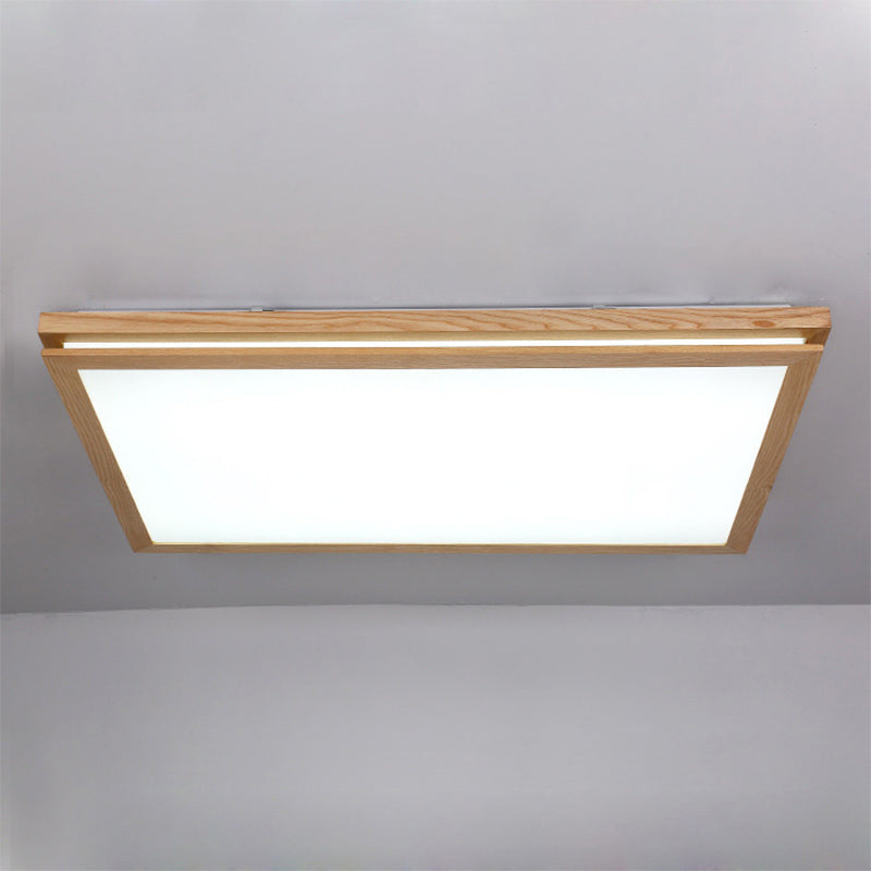 Modern Wood Flush Mount LED Ceiling Light for Living Room with Acrylic Shade – 19.5"/25.5"/37.5" Width – Warm/White Light – Square/Rectangle Design