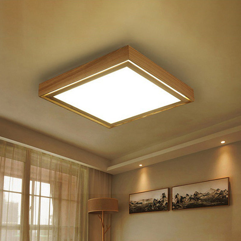 Modern Wood Flush Mount LED Ceiling Light for Living Room with Acrylic Shade – 19.5"/25.5"/37.5" Width – Warm/White Light – Square/Rectangle Design