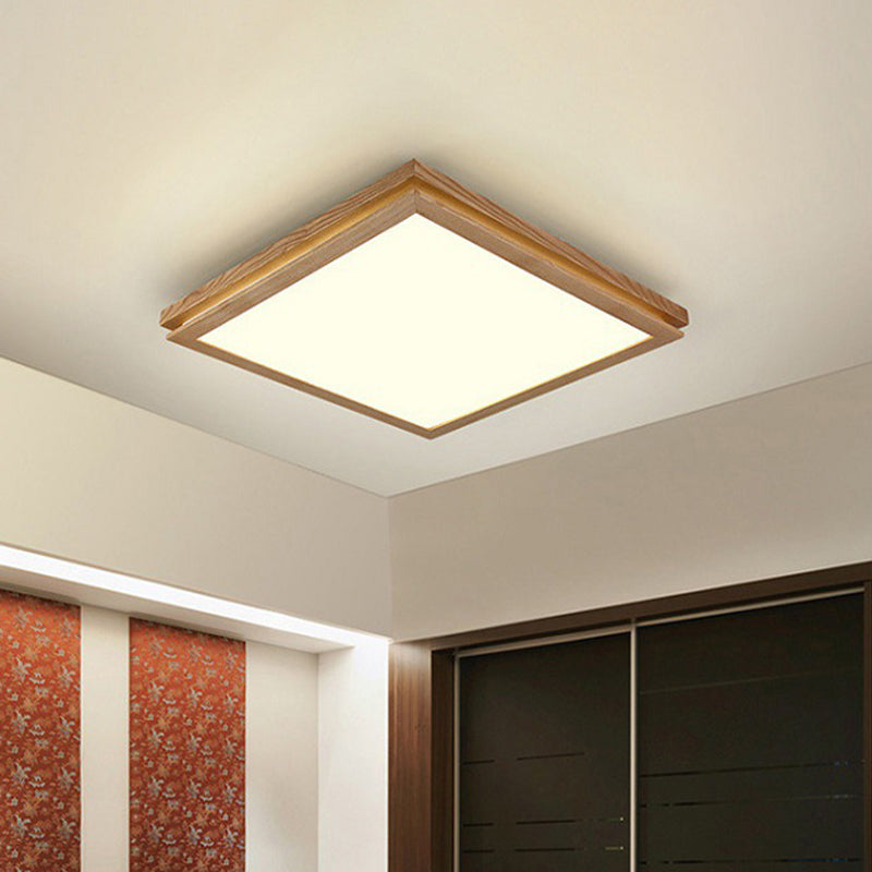 Modern Wood Flush Mount LED Ceiling Light for Living Room with Acrylic Shade – 19.5"/25.5"/37.5" Width – Warm/White Light – Square/Rectangle Design