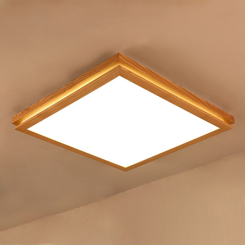 Modern Wood Flush Mount LED Ceiling Light for Living Room with Acrylic Shade – 19.5"/25.5"/37.5" Width – Warm/White Light – Square/Rectangle Design