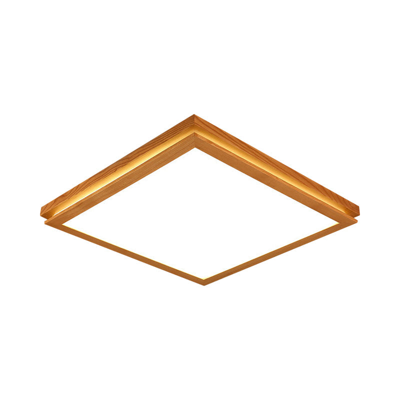 Modern Wood Flush Mount LED Ceiling Light for Living Room with Acrylic Shade – 19.5"/25.5"/37.5" Width – Warm/White Light – Square/Rectangle Design