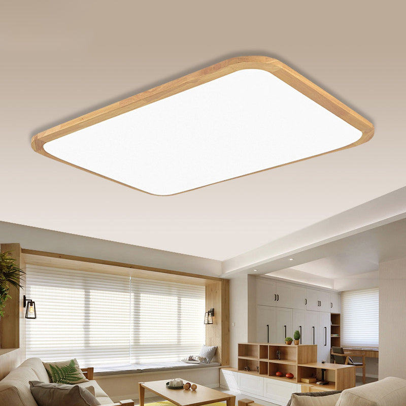 Nordic Led Flush Light - Rectangular/Square Wood-Cornered Ceiling Mount Acrylic 14/23/39 Width Wood