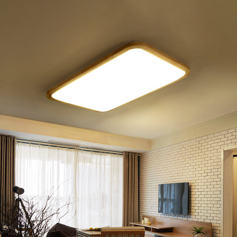 Nordic Led Flush Light - Rectangular/Square Wood-Cornered Ceiling Mount Acrylic 14/23/39 Width
