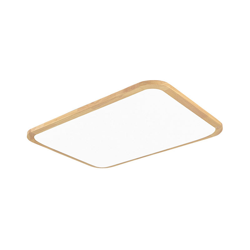 Nordic LED Flush Light - Rectangular/Square Wood-Cornered Ceiling Mount - Acrylic, 14"/23"/39" Width