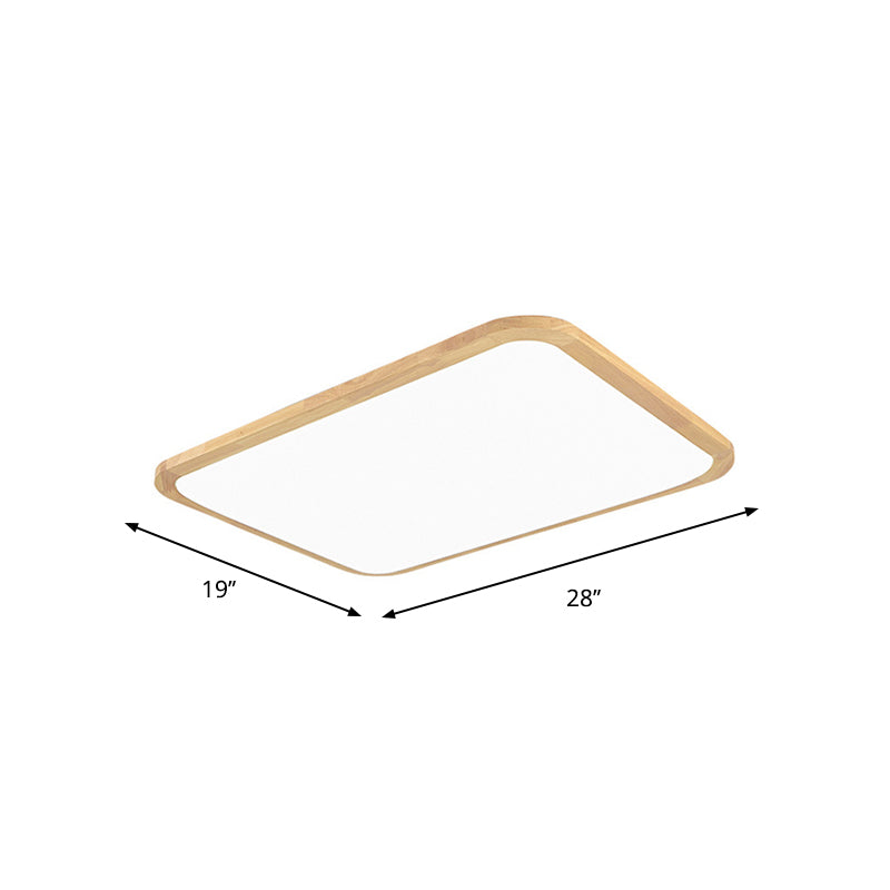 Nordic Led Flush Light - Rectangular/Square Wood-Cornered Ceiling Mount Acrylic 14/23/39 Width