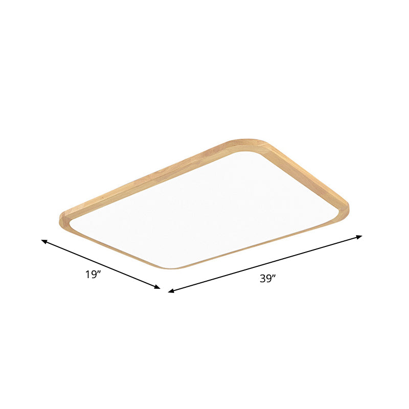 Nordic LED Flush Light - Rectangular/Square Wood-Cornered Ceiling Mount - Acrylic, 14"/23"/39" Width