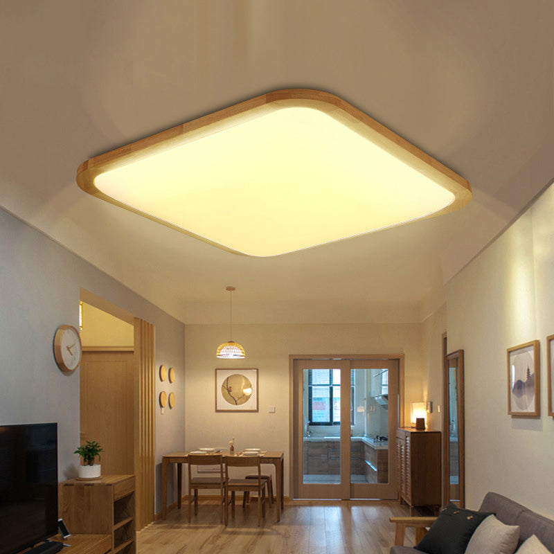 Nordic LED Flush Light - Rectangular/Square Wood-Cornered Ceiling Mount - Acrylic, 14"/23"/39" Width