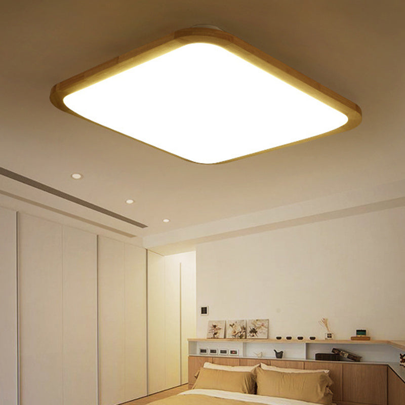 Nordic LED Flush Light - Rectangular/Square Wood-Cornered Ceiling Mount - Acrylic, 14"/23"/39" Width