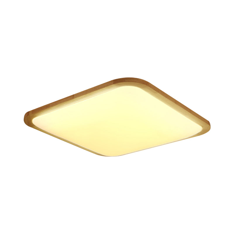 Nordic Led Flush Light - Rectangular/Square Wood-Cornered Ceiling Mount Acrylic 14/23/39 Width