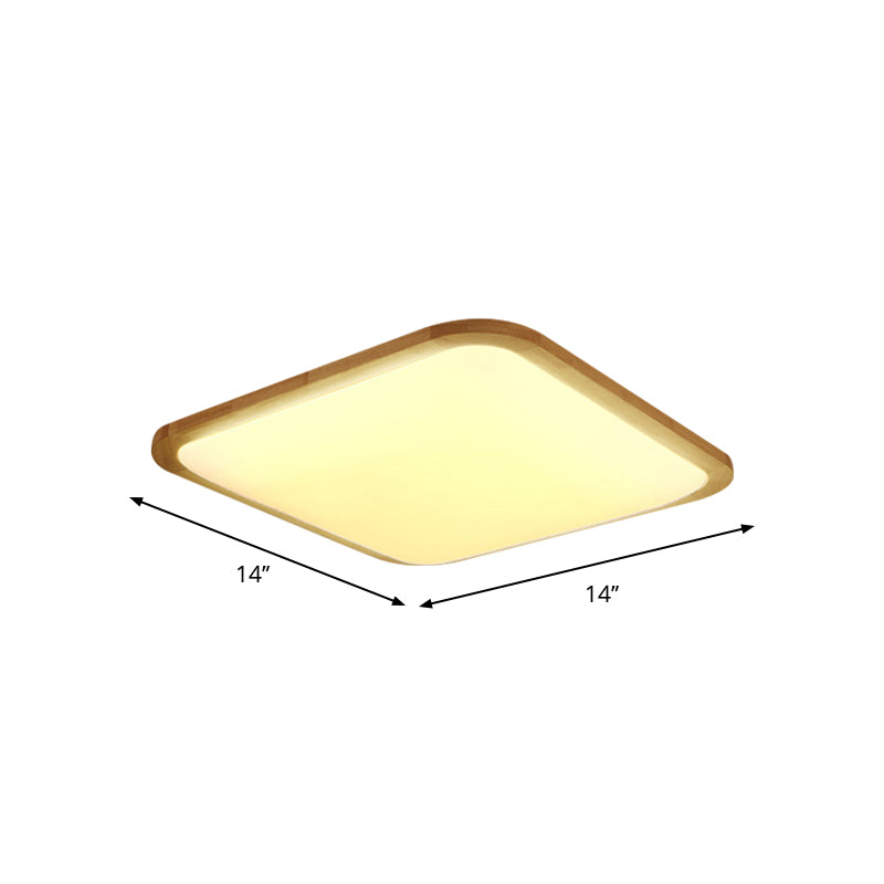Nordic LED Flush Light - Rectangular/Square Wood-Cornered Ceiling Mount - Acrylic, 14"/23"/39" Width