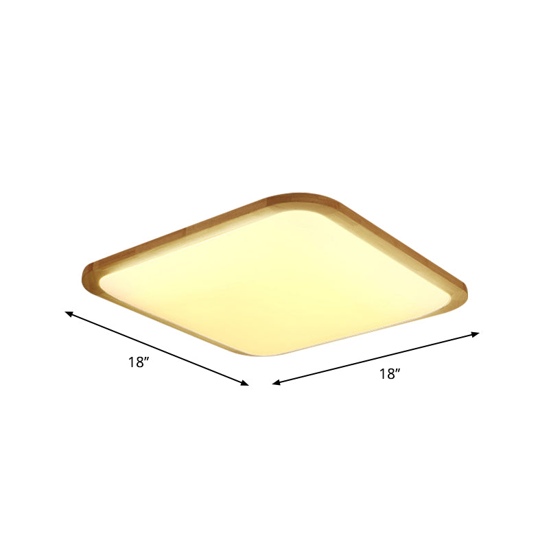 Nordic LED Flush Light - Rectangular/Square Wood-Cornered Ceiling Mount - Acrylic, 14"/23"/39" Width