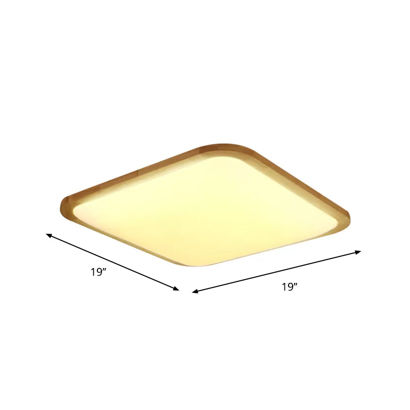 Nordic Led Flush Light - Rectangular/Square Wood-Cornered Ceiling Mount Acrylic 14/23/39 Width