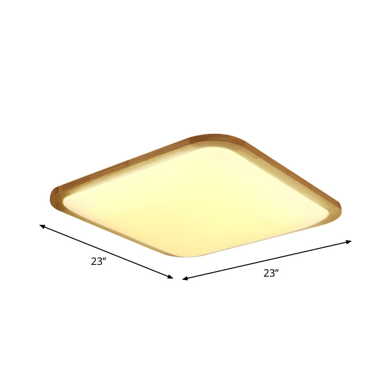 Nordic Led Flush Light - Rectangular/Square Wood-Cornered Ceiling Mount Acrylic 14/23/39 Width