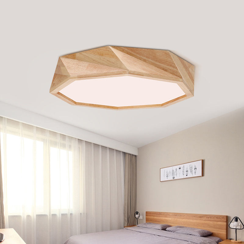 Plafonnier géométrique moderne : plafonnier LED en bois beige, lumière chaude/blanche pour hôtels (18"/21,5"/27" de large)